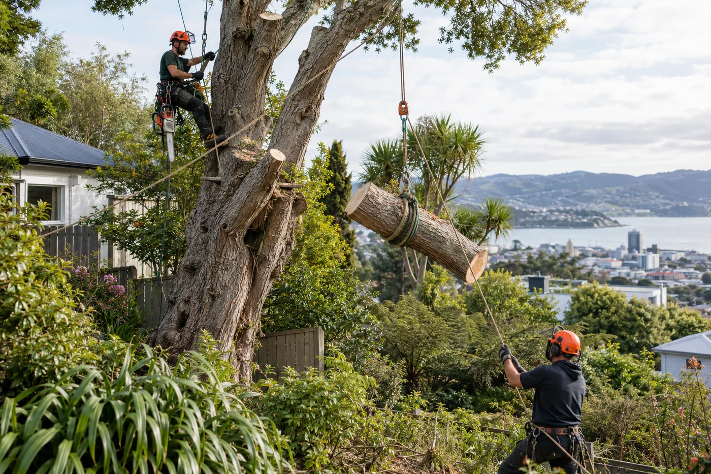 Arborist removing a tree with a chainsaw