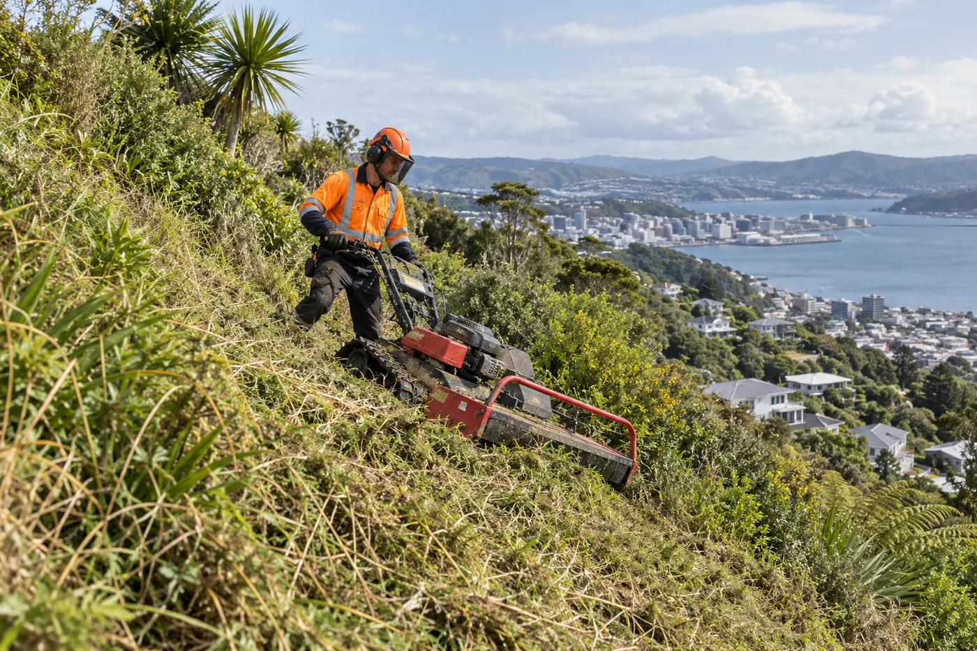 Arborist working on a steep Wellington slope